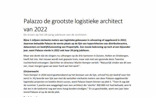 Palazzo de grootste logistieke architect van 2022